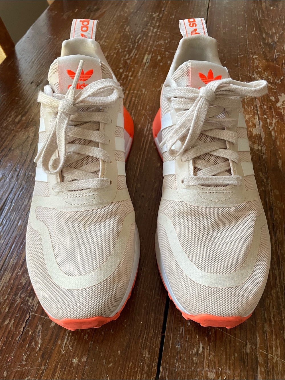 Adidas Beige Women's Sneakers (US7) with Orange/Coral Accents in EUC